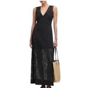 Madewell Black Eyelet Maxi Dress Size 00 Cotton Sleeveless Deep V-Neck NWT